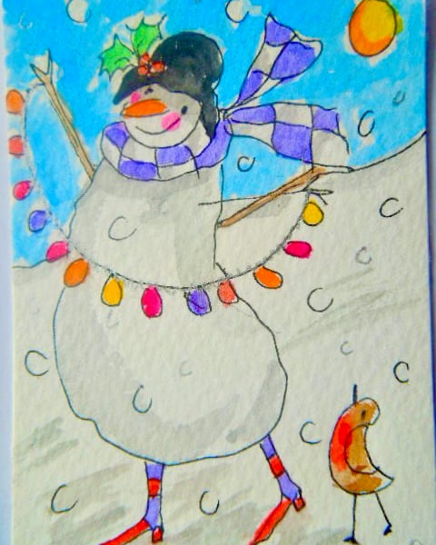 ACEO orginal little watercolour painting - Light up your Christmas,