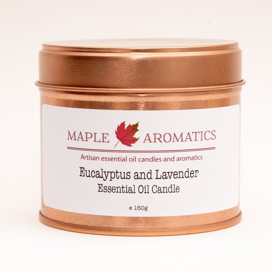 Maple Aromatics Eucalyptus and Lavender Soy Wax Rose Gold 150g Candle Tin