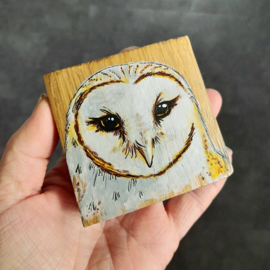 Hand Painted Reclaimed Mini Whisky Barrel Stave - Barn Owl