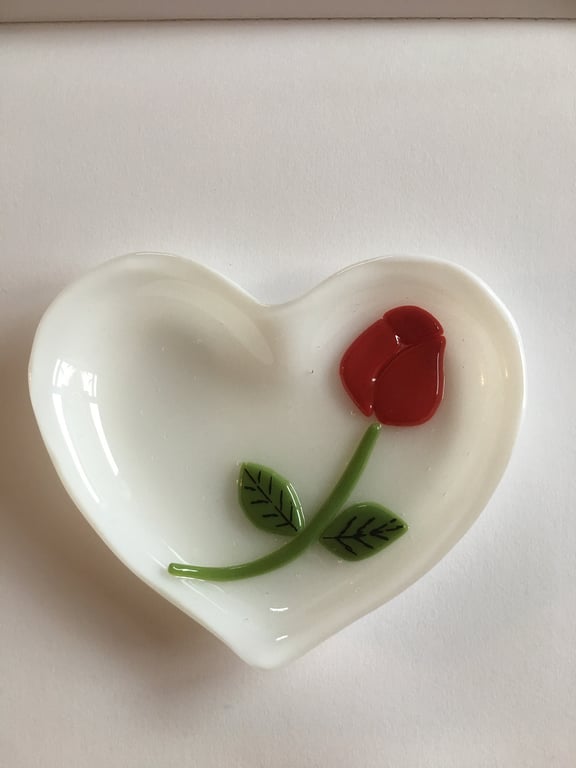Rose Heart shape dish- Fused Glass-Mothers day- Anniversary gift- Birthday gift-