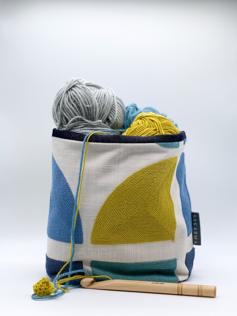 Fabric Storage Bag - Teal, Blue and Mustard