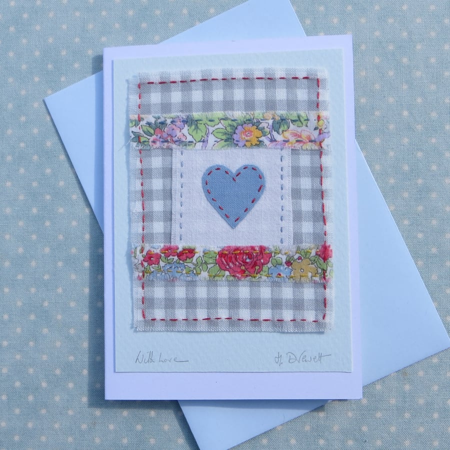 Hand-stitched little heart card with with Liberty prints - so pretty!