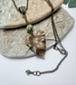 Sage green Czech glass and brass leaf pendant and earrings set, boho jewellery - Image 9