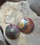 Flame Painted Copper Round Earrings with star imprint - Image 1