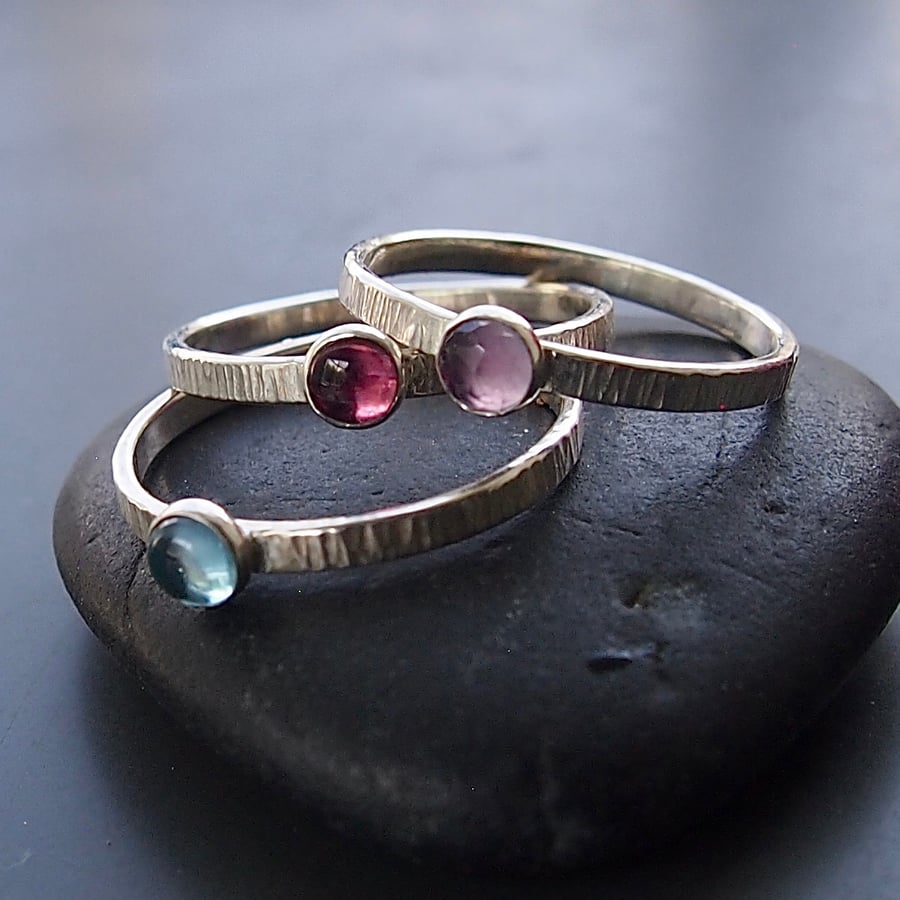 Summer Light Trio of Sterling Silver Stacking Rings