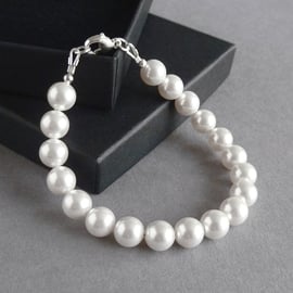 Single Strand White Swarovski Pearl Bracelet - Simple Wedding Jewellery - Gifts