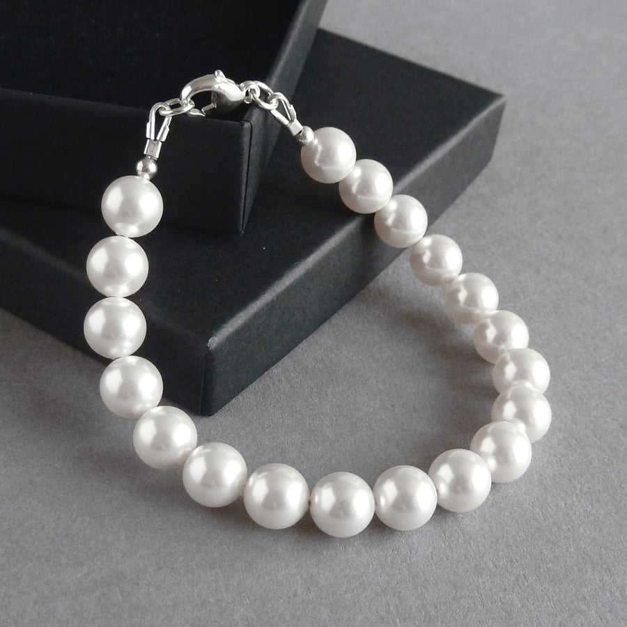 Single Strand White Swarovski Pearl Bracelet - Simple Wedding Jewellery - Gifts