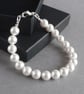 Single Strand White Glass Pearl Bracelet - Simple Wedding Jewellery - Gifts - Image 1