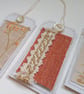 Gift Tags - terracotta vintage silk and lace, with reclaimed curtain textiles  - Image 4