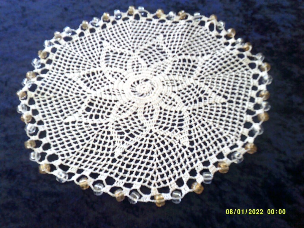 Crocheted Jug Cover with Gold & Clear Beads