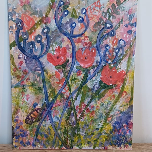 Original wildflowers acrylic abstract painting