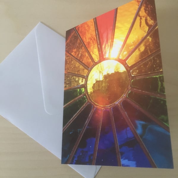 Sunburst! Bright Sun Rainbow Stained Glass Art Quality Special Greetings Card