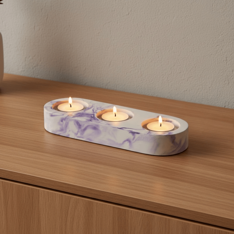 Marbled Purple Triple Tealight Holder - Stonecast Trio Candle Holder