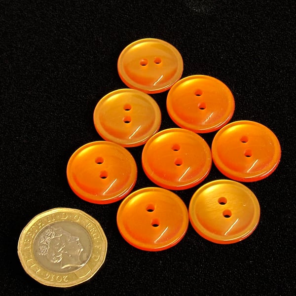 Vintage Buttons: Orange, Domed, Medium 8x 19mm 