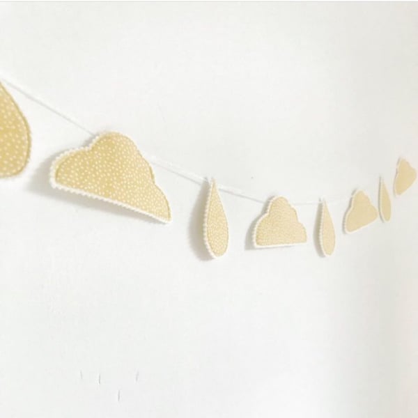 Raindrop and cloud Garland in yellow spot fabric Fiver Friday Offer