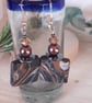 Handmade square polymer clay earrings in earthy browns and black