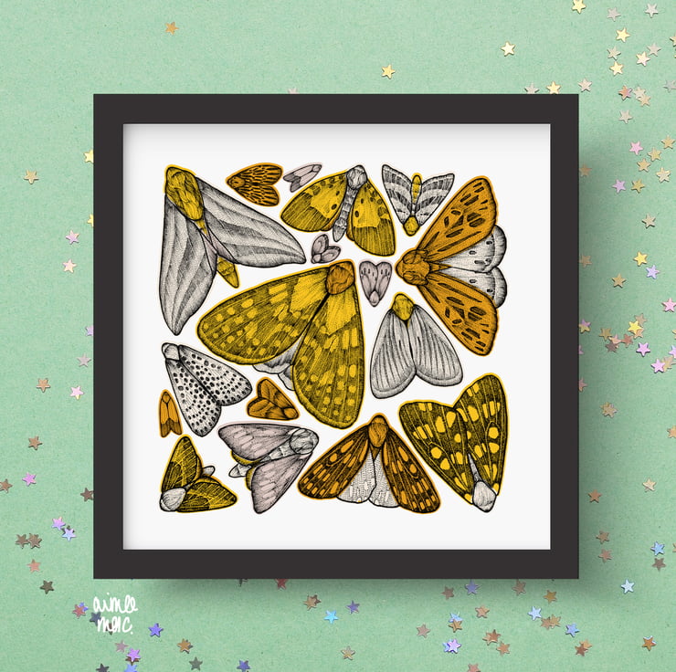 Yellow Moth Print - Moth Illustration - Moth Ar... - Folksy