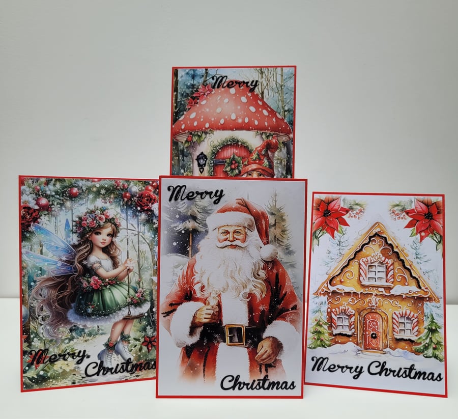 Set of 4 Snowy Forest Themed Christmas Cards Set - 6 x 4 inches 