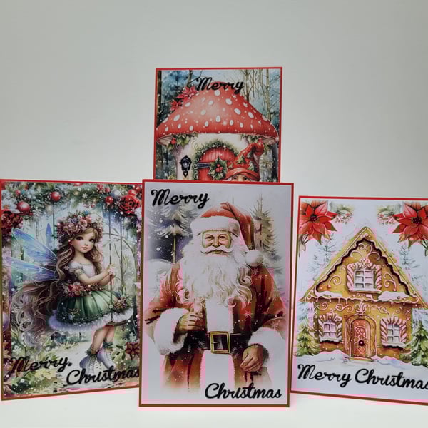Set of 4 Snowy Forest Themed Christmas Cards Set - 6 x 4 inches 