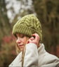 Green chunky cabled wool mohair beanie hat - Image 2