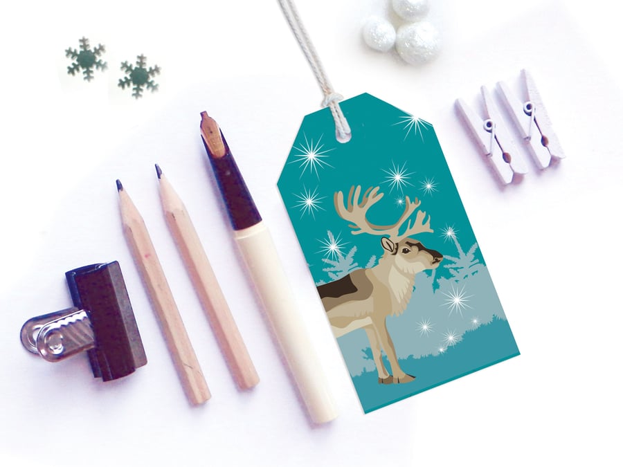 Winter Woodland Reindeer Christmas Gift Tags - Eco Friendly, Compostable