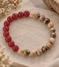 Crimson Earth – Red Carnelian & Faceted Picture Jasper Gemstone Stretch Bracelet
