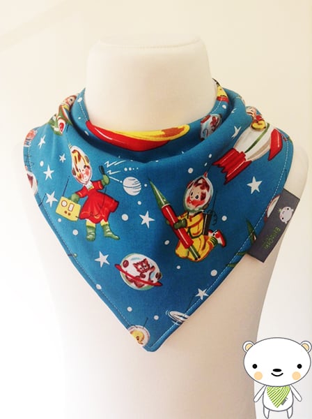 Handmade Baby Bandana Dribble Bib Michael Miller RETRO ROCKET RASCAL Fabric GIFT