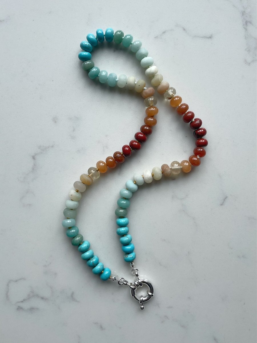 Ombré Sunrise Hand Knotted Beaded Gemstone Necklace 
