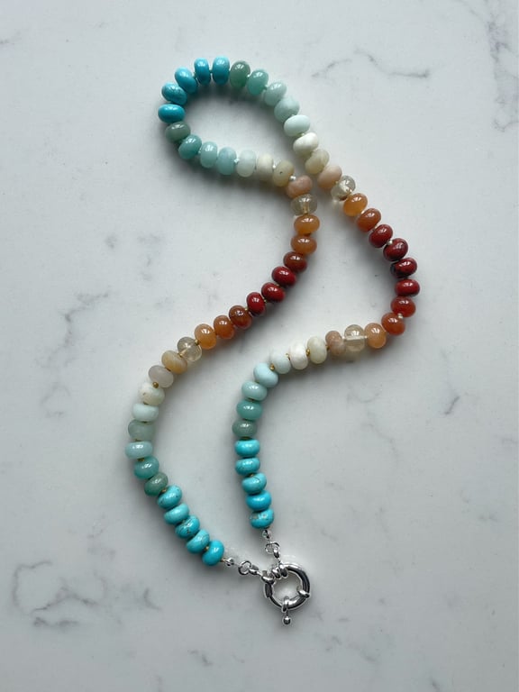 Ombré Sunrise Hand Knotted Beaded Gemstone Necklace 