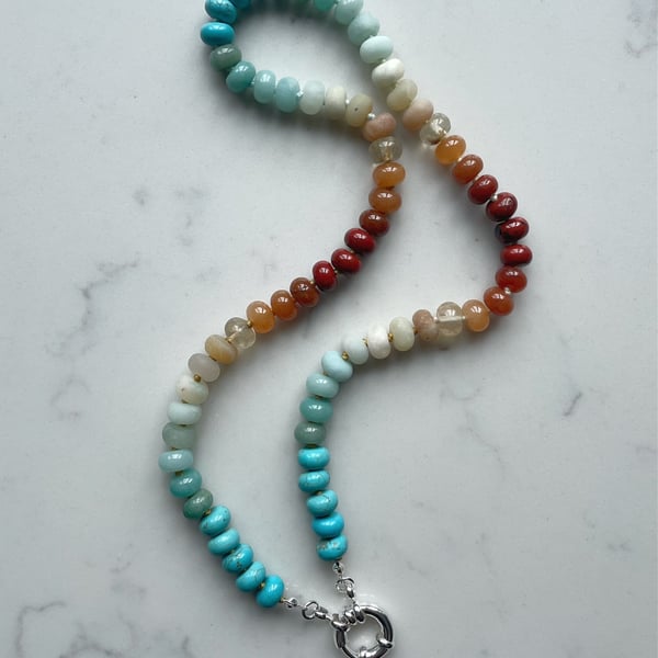 Ombré Sunrise Hand Knotted Beaded Gemstone Necklace 