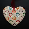Bright patterned ceramic heart flower decoration