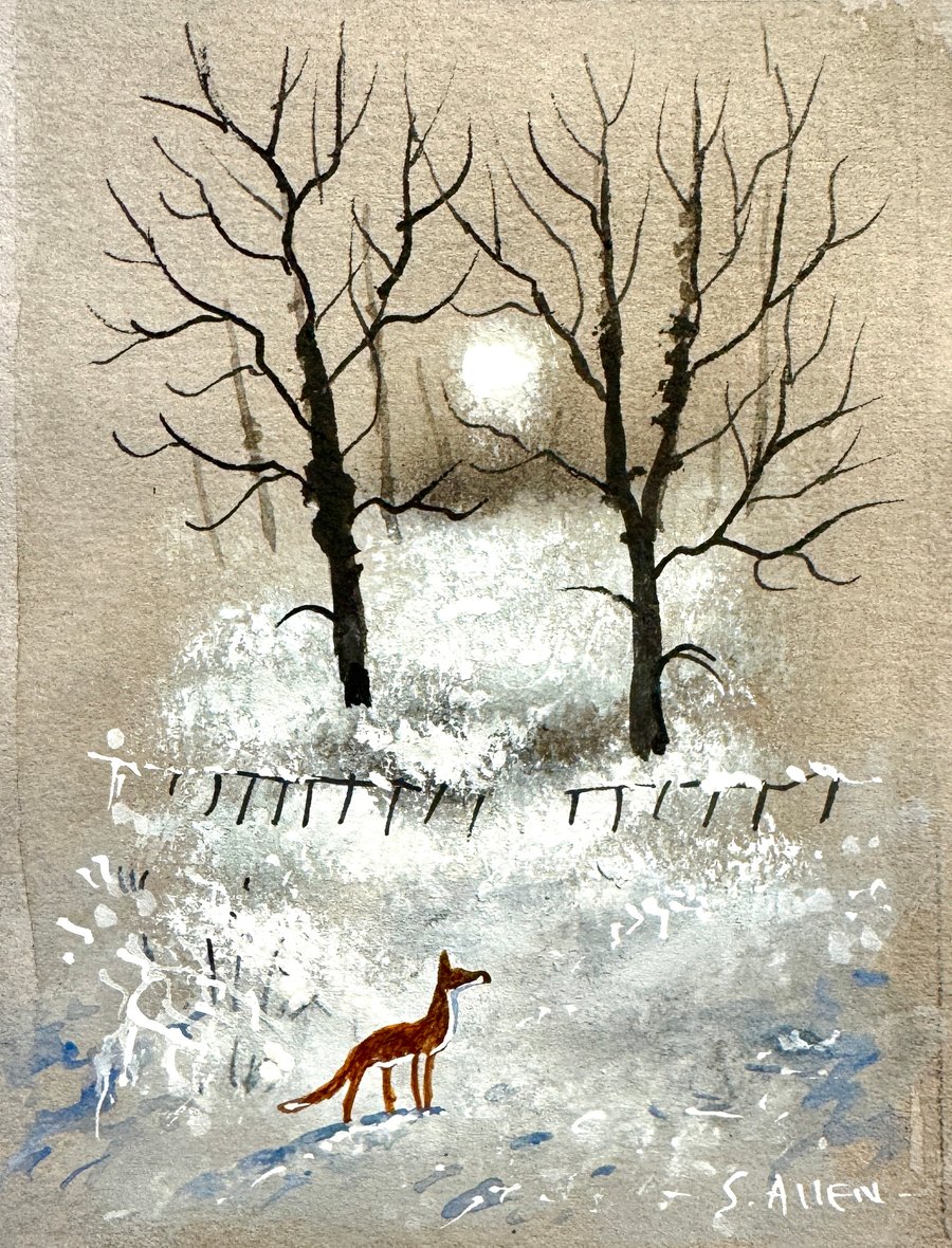 Original Aceo Painting ‘ Fox in the Snow   ‘ by Stephen Allen 