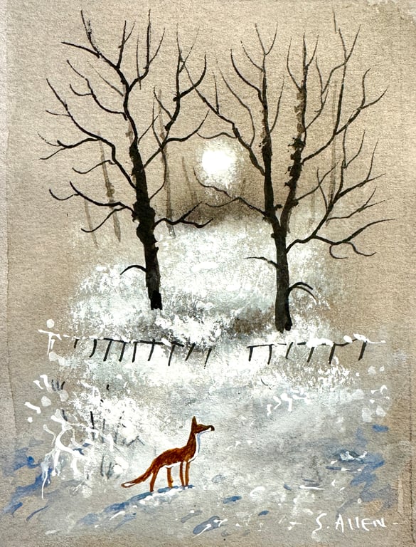 Original Aceo Painting ‘ Fox in the Snow   ‘ by Stephen Allen 