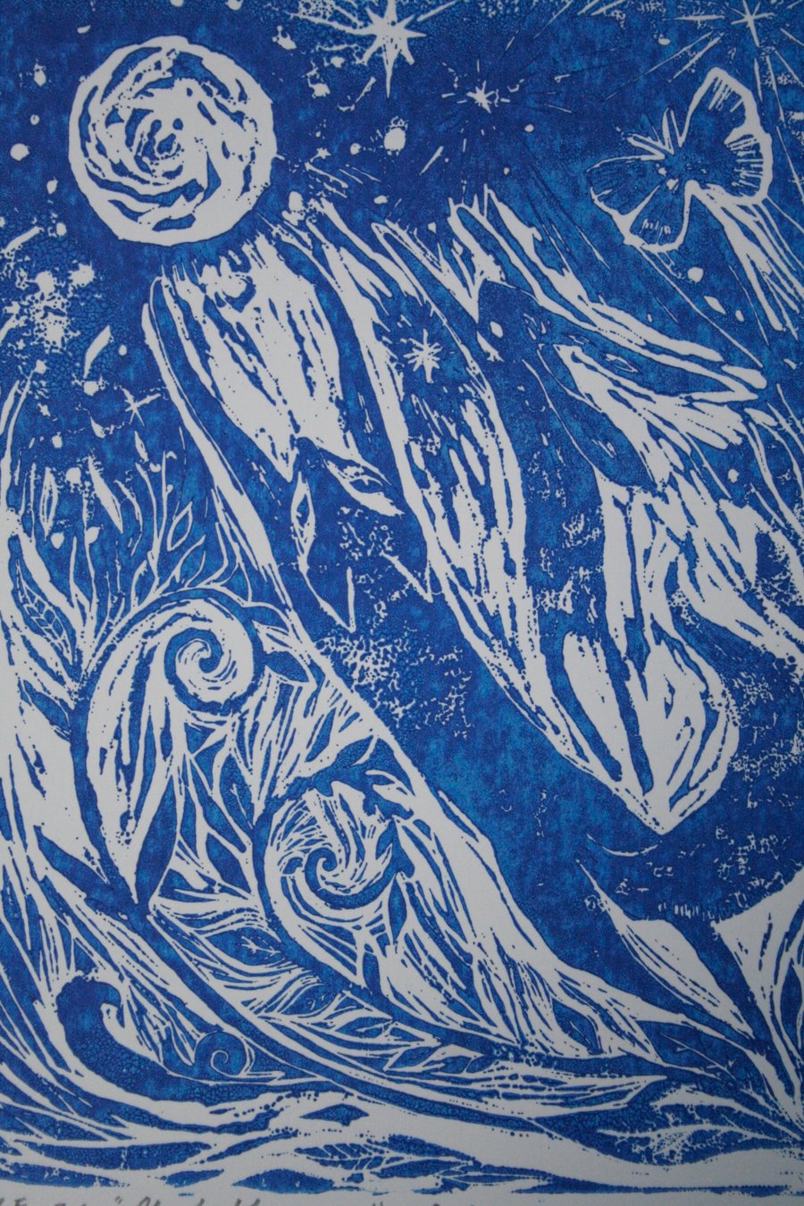 Fly to the Moon, Linoleum Fine Art Print