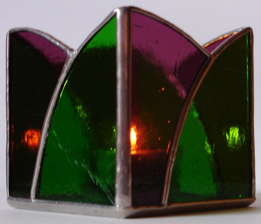 STAINED GLASS TEA LIGHT CANDLE HOLDER