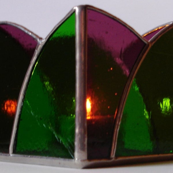 STAINED GLASS TEA LIGHT CANDLE HOLDER