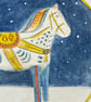 Dala horse in a winter landscape original gouache painting  - Image 4