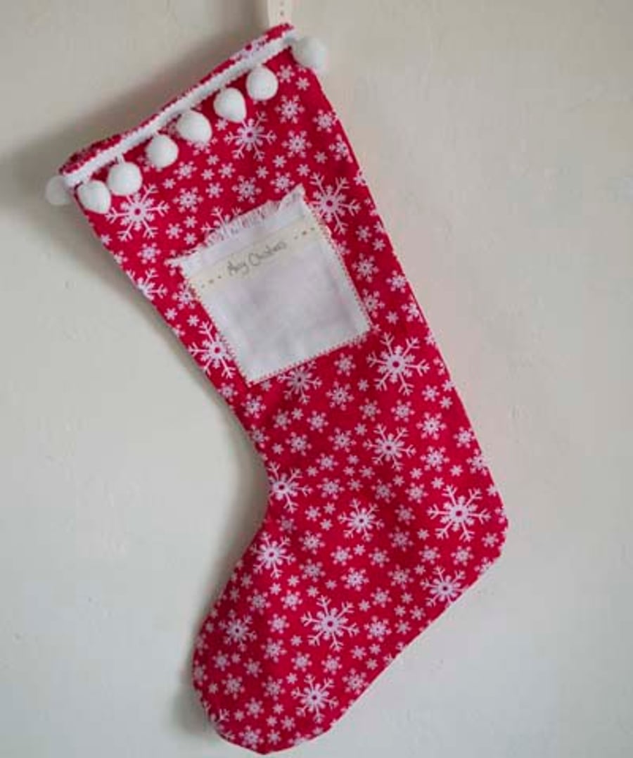 Christmas Stocking, Handmade and Personalised with Hand Stamped Name or initial