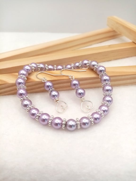 Rosewood Pearl Earring & Bracelet Gift Set, Love Heart Drops, Gift Boxed