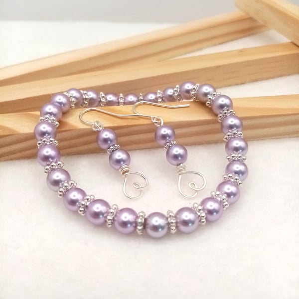 Rosewood Pearl Earring & Bracelet Gift Set, Love Heart Drops, Gift Boxed