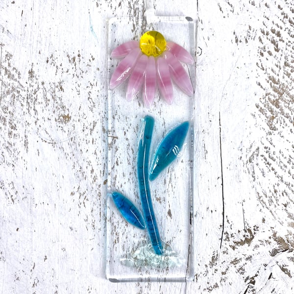 Fused Glass Pink Daisy Light Catcher 