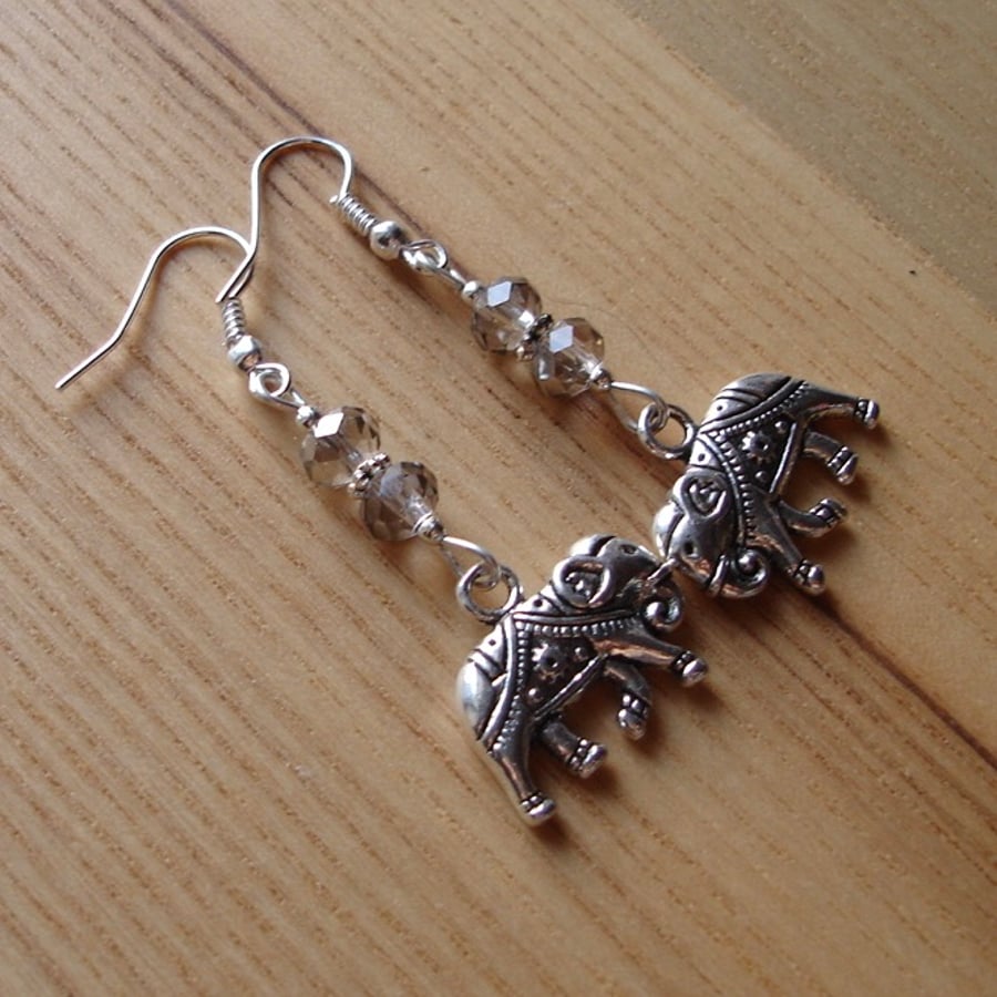 Grey Elephant Charm Bead Earrings Gift for Her Valentines