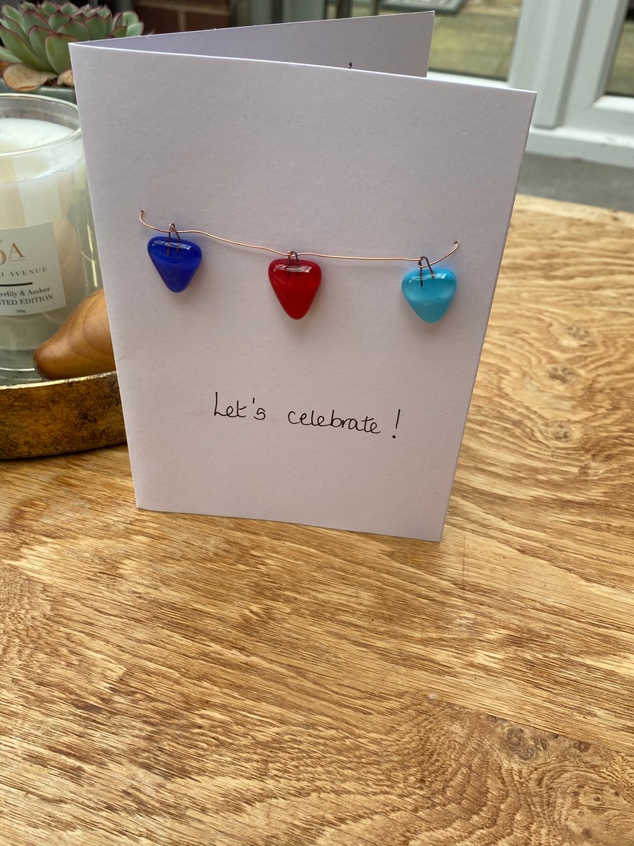 Fused glass "Let's celebrate" keepsake card