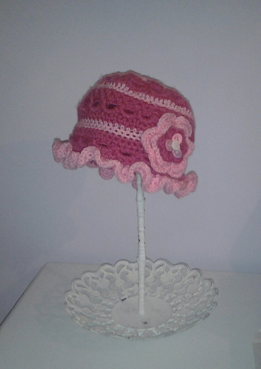 Girls Pink Crochet Hat