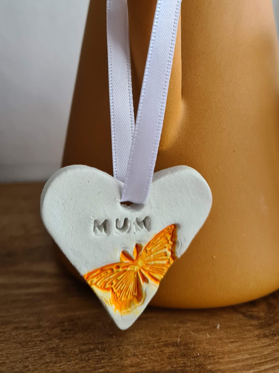 Heart butterfly Mothers Day clay hanging decoration gift tag home decor