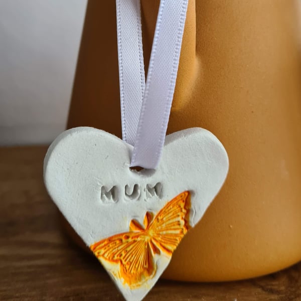 Heart butterfly Mothers Day clay hanging decoration gift tag home decor