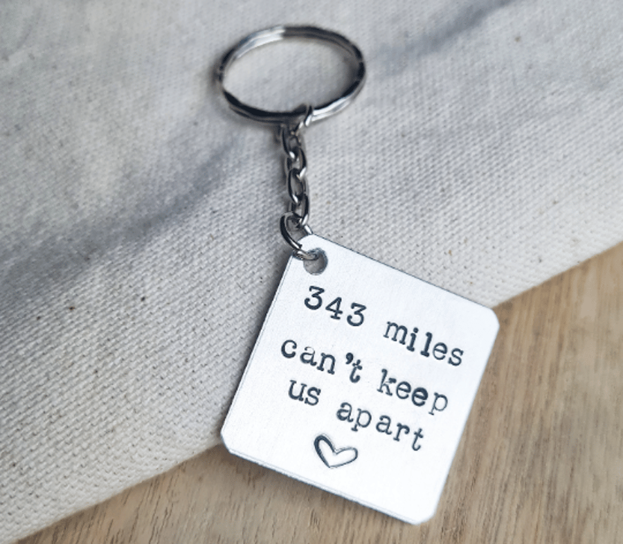 Custom Personalised Miles Keyring, Long Distance Relationship Gift