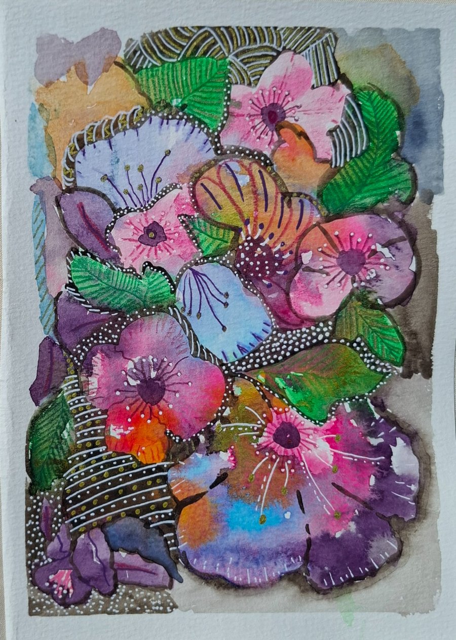 "Pastel Petsls" original mixed media artwork A5.