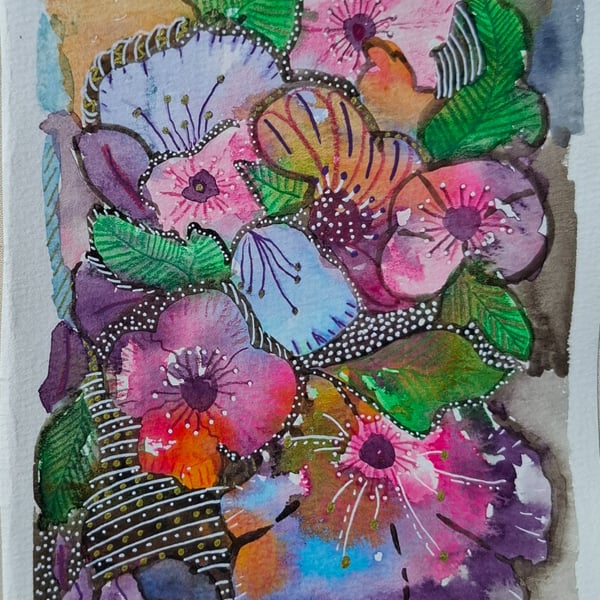 "Pastel Petsls" original mixed media artwork A5.