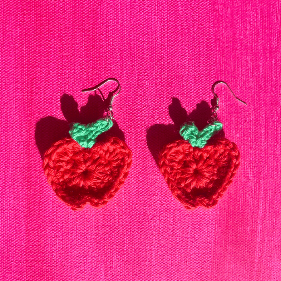 Handmade crochet apple earrings - Free postage